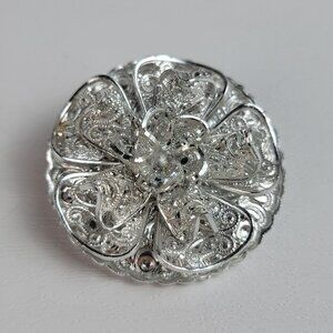 Vintage West Germany Scarf Clip Victorian Style Silver-Tone Filigree 1.25"